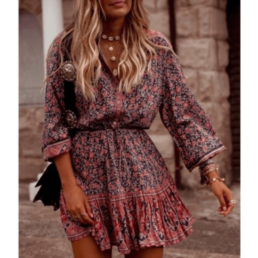 Spell and the Gypsy Collective Jasmine Playdress Navy Long Sleeve Floral Mini